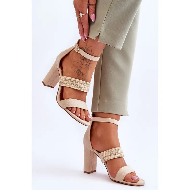 Suede Sandals With Braided Heels Beige Roselia