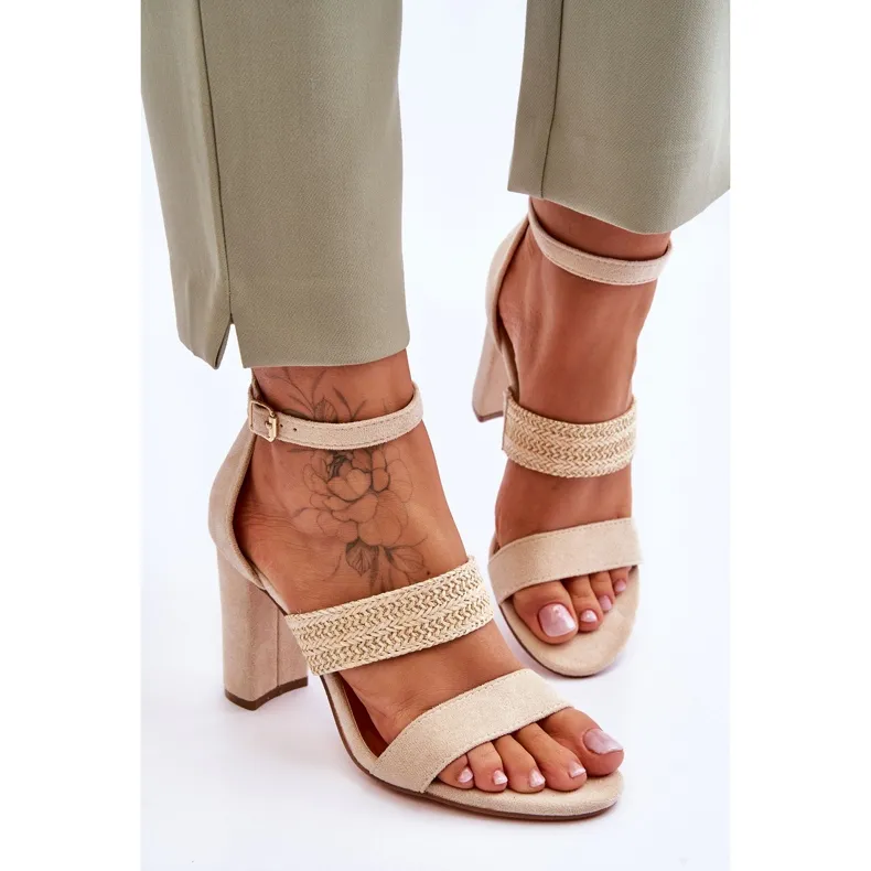 Suede Sandals With Braided Heels Beige Roselia