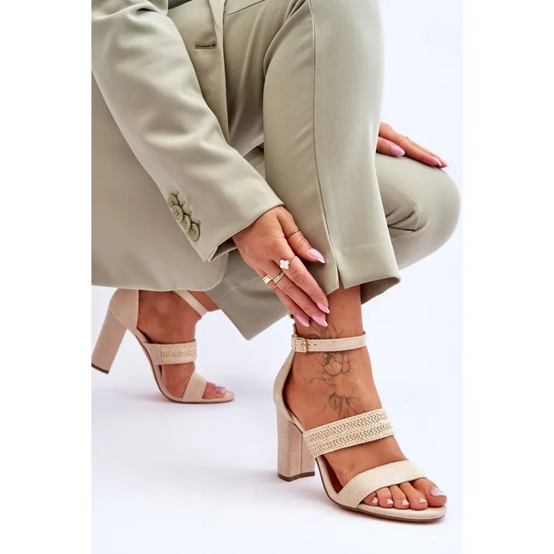 Suede Sandals With Braided Heels Beige Roselia