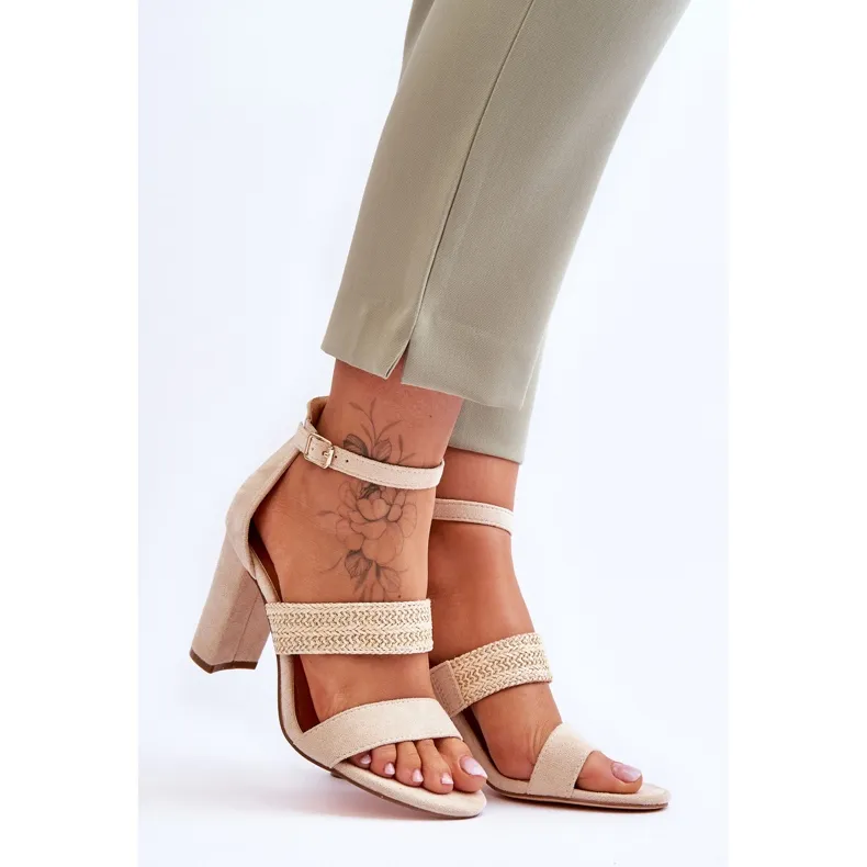 Suede Sandals With Braided Heels Beige Roselia