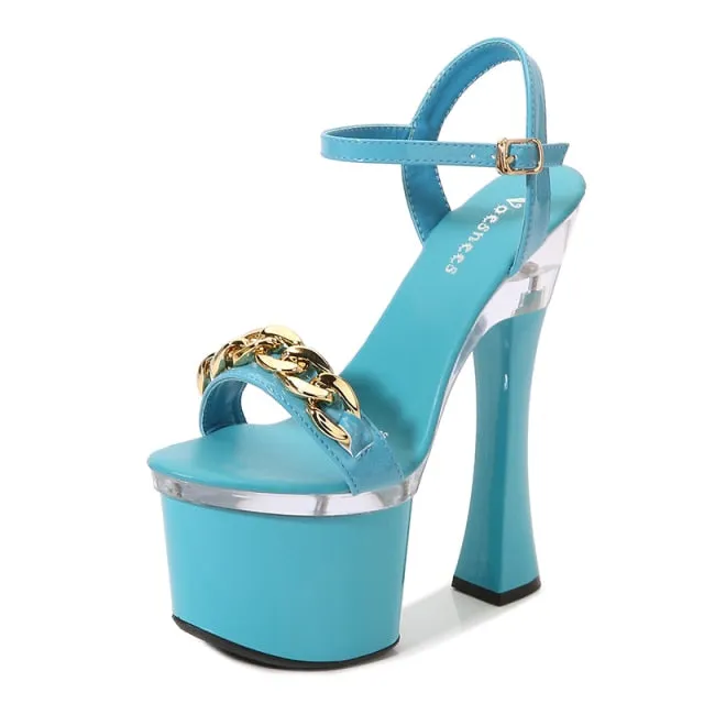 Women's Summer Party Pumps with Metal Buckle Strap Embellishments.