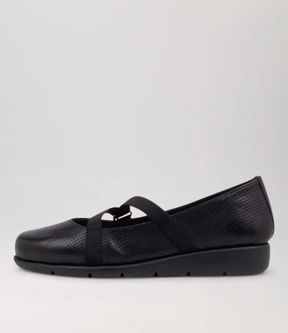 SUPERSOFT Alenia Black Leather Wedges