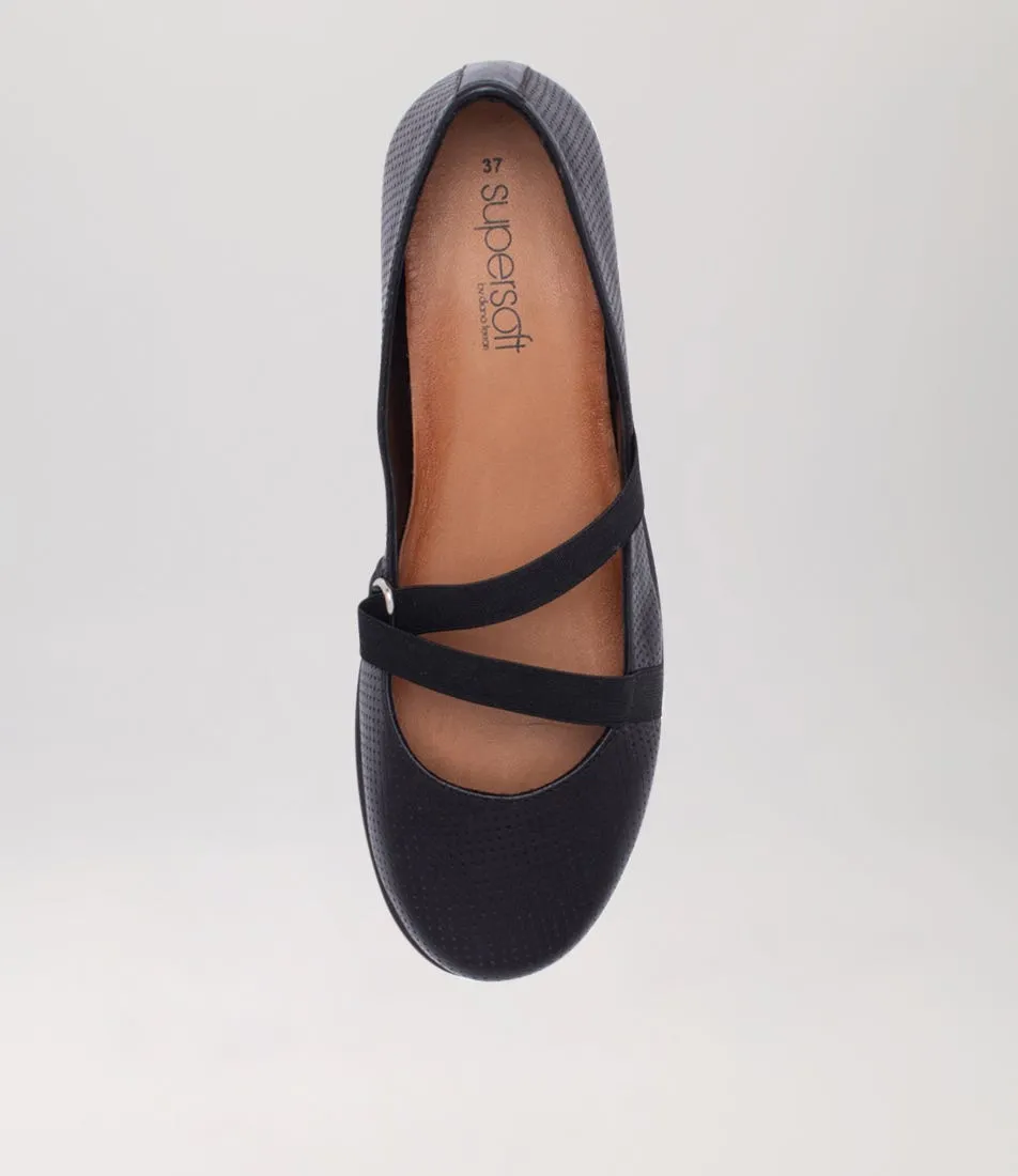 SUPERSOFT Alenia Black Leather Wedges