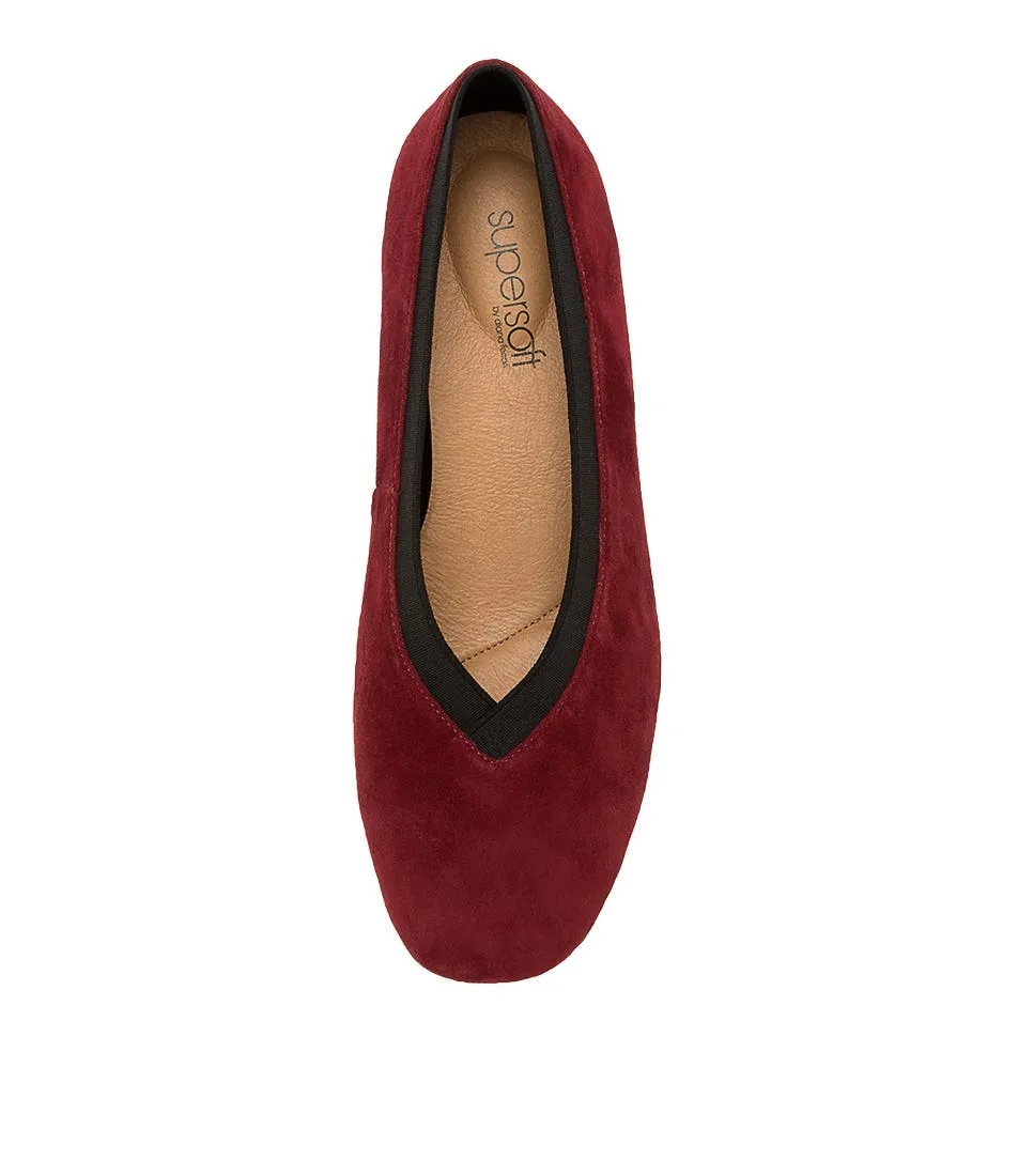 SUPERSOFT Button Berry Black Suede Wedges