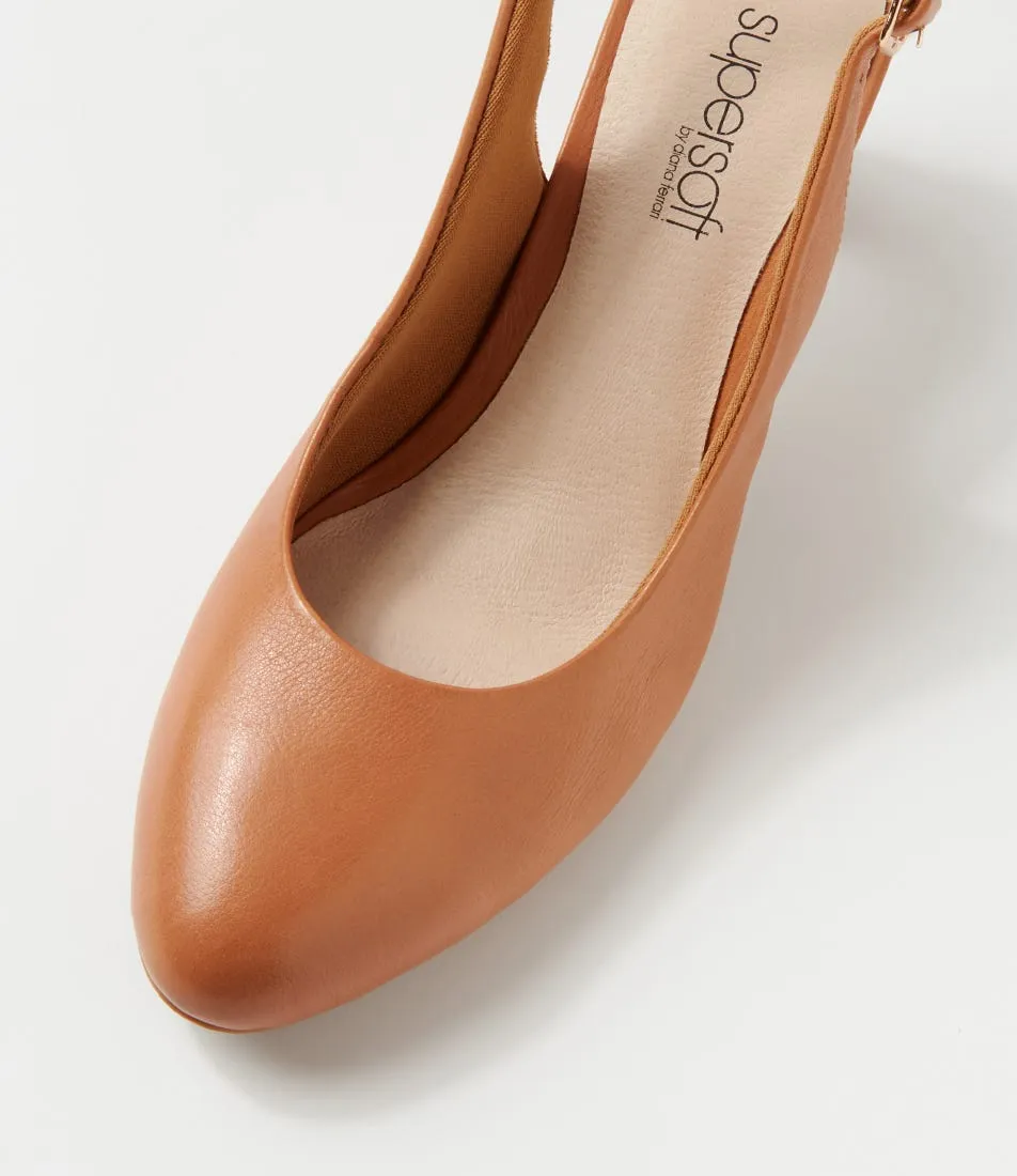 SUPERSOFT Politix Dark Tan Natural Leather Heels