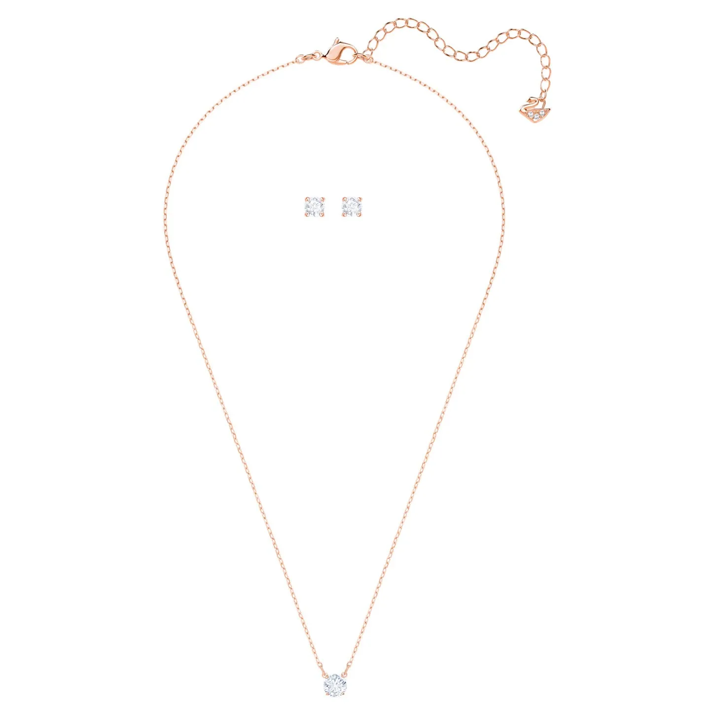 Swarovski Attract Round Set Necklace & Studs, White, Rose gold-5616233