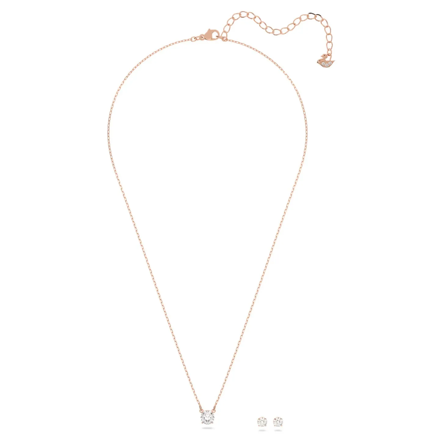 Swarovski Attract Round Set Necklace & Studs, White, Rose gold-5616233