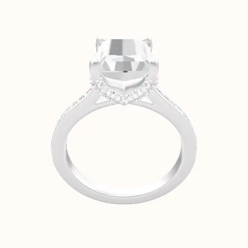 Tapered Channel Set Engagement Ring With Double Pave V Prong Head