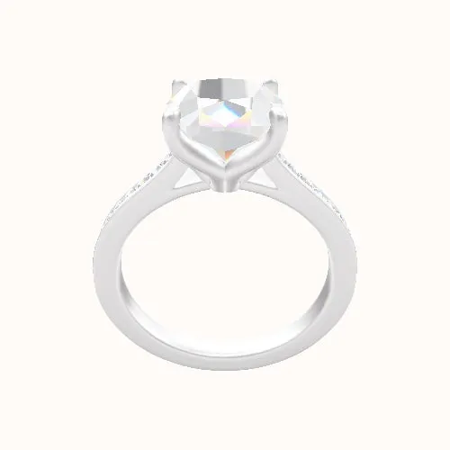 Tapered Channel Set Engagement Ring With Petal Four Prong Head