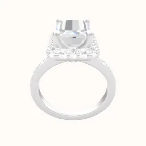 Tapered Channel Set Engagement Ring With V Prong Halo Head