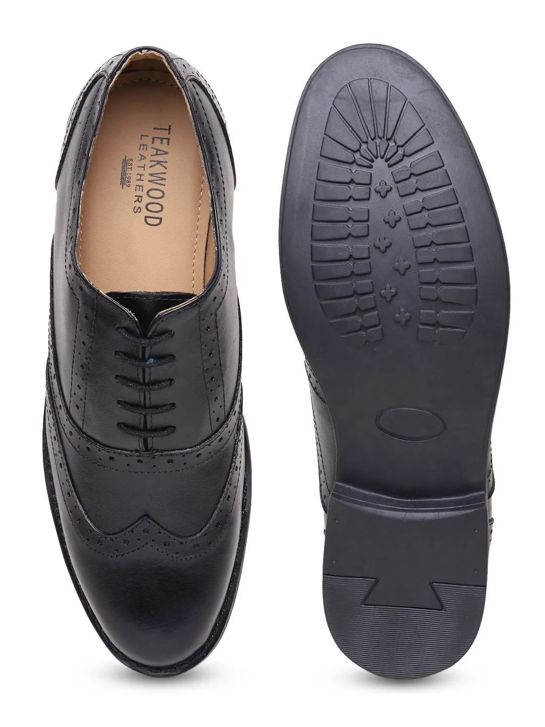 Teakwood Genuine Leather Black Oxford Shoes