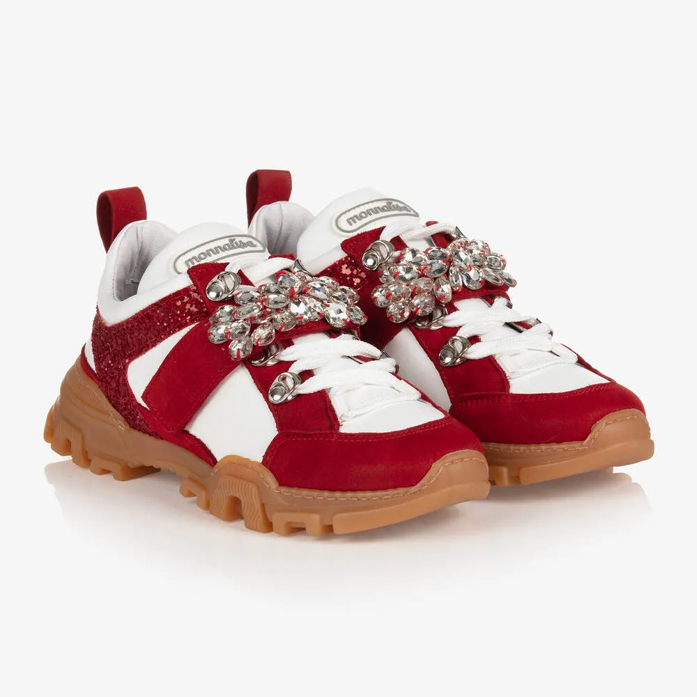 Teen Girls Red Jewel Trainers