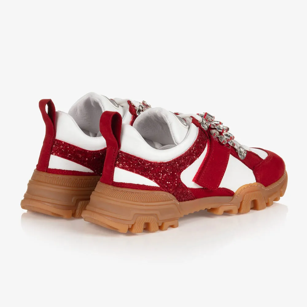 Teen Girls Red Jewel Trainers