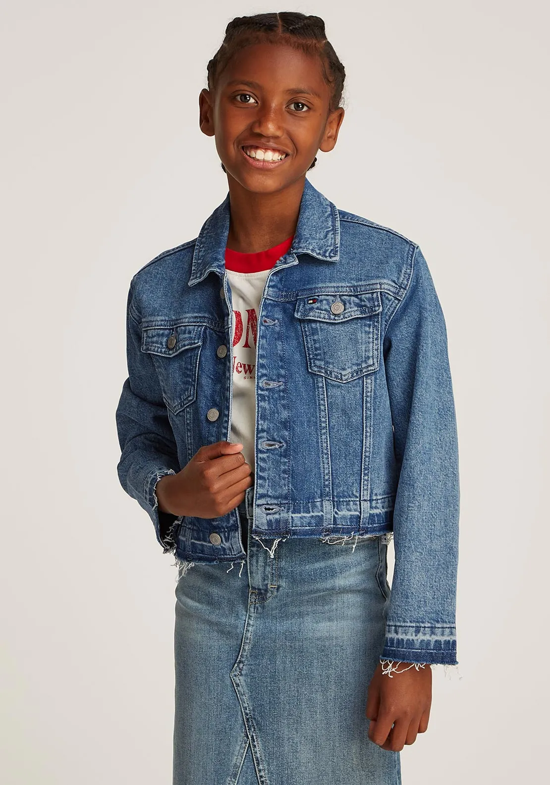 Tommy Hilfiger Girl Frayed Relaxed Denim Jacket, Blue