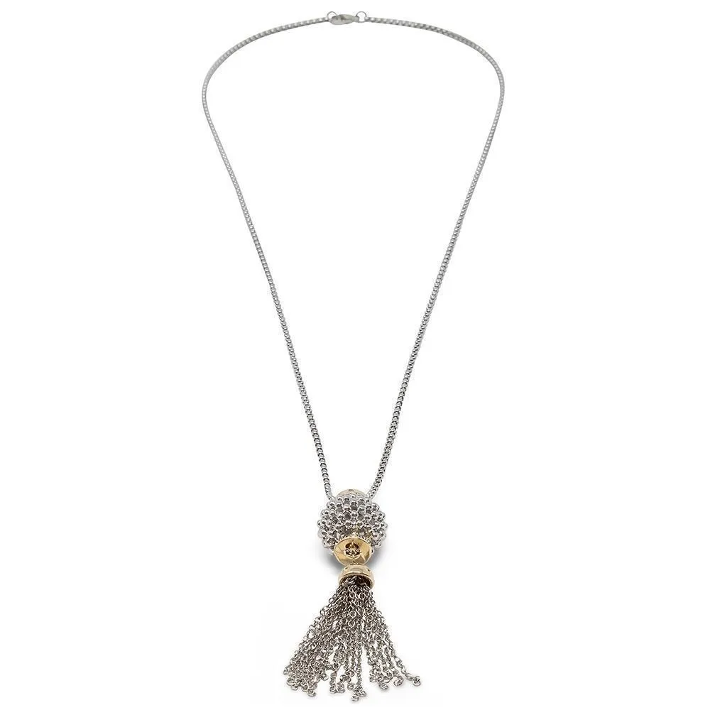 Two Tone Open Ball Tassel Pendant Necklace