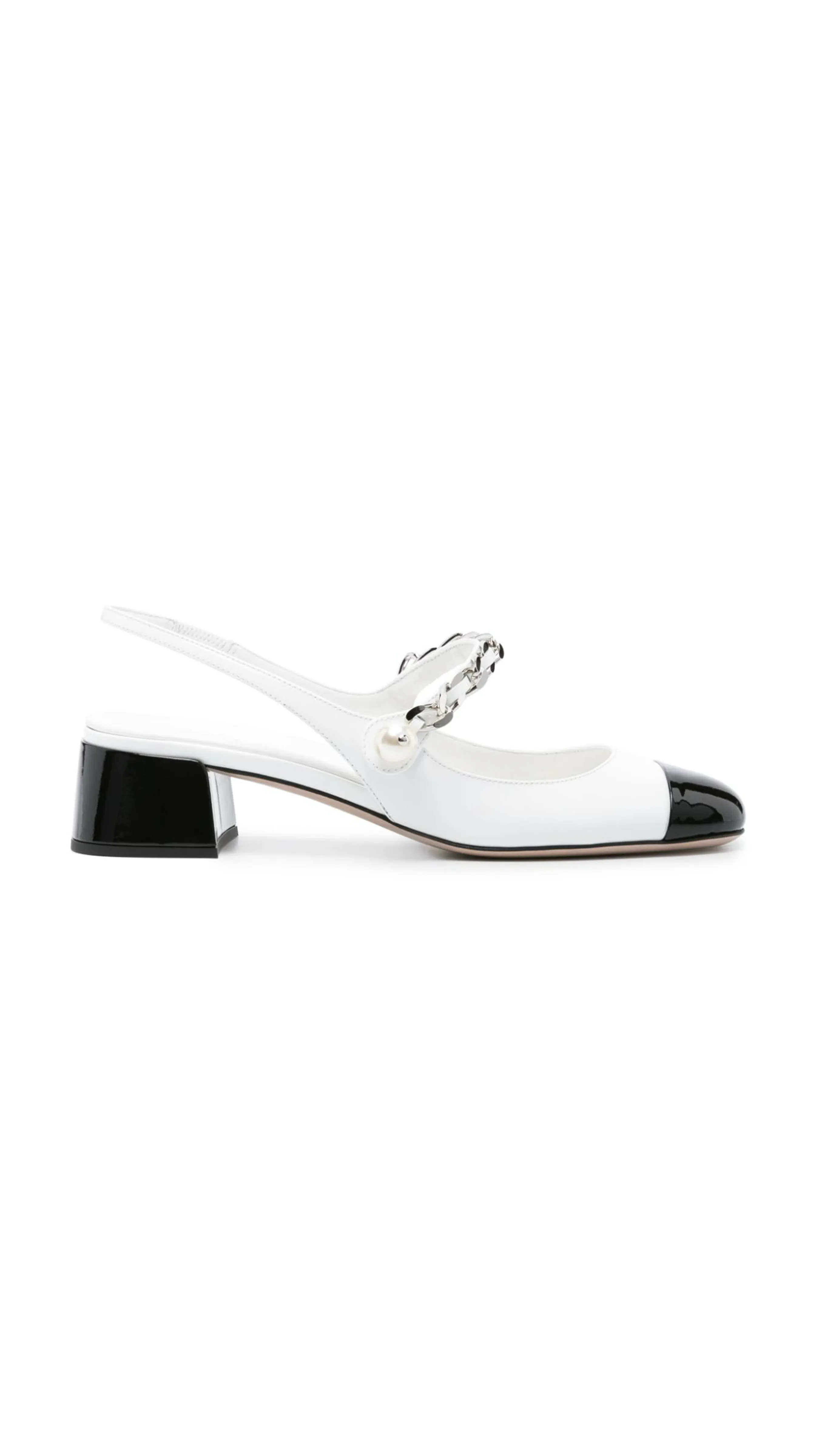 White Two-tone Patent Leather Slingback Pumps