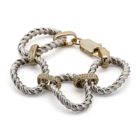 Chunky Two-Tone Rope Bracelet with Large Oval Links and Sparkling Cubic Zirconia