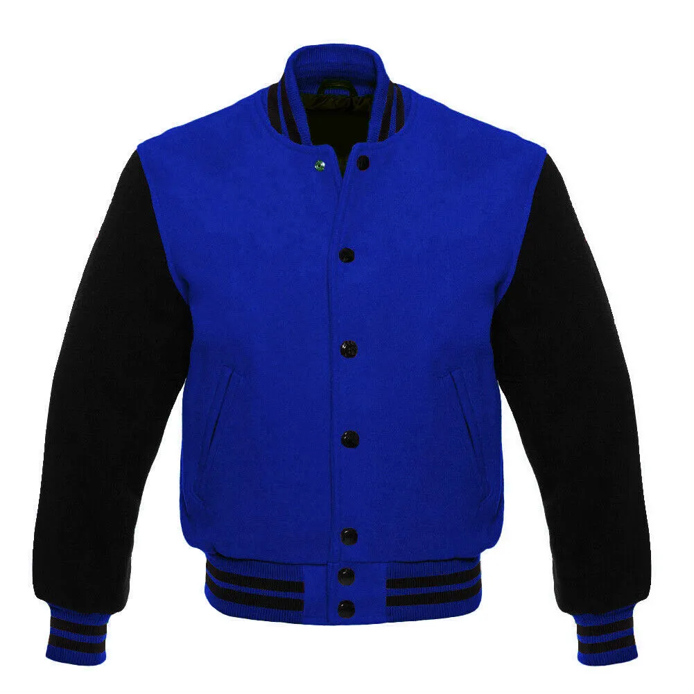 Varsity All Wool Men's Baseball Letterman Bomber Style Wool Sleeve Retro Jacket-03