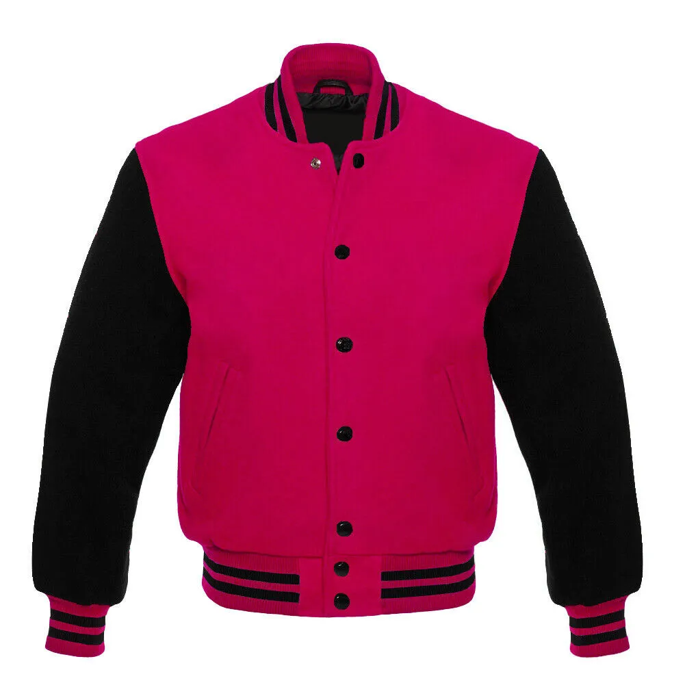 Varsity All Wool Men's Baseball Letterman Bomber Style Wool Sleeve Retro Jacket-04