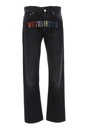 Designer Straight Leg Jeans with Logo Detail