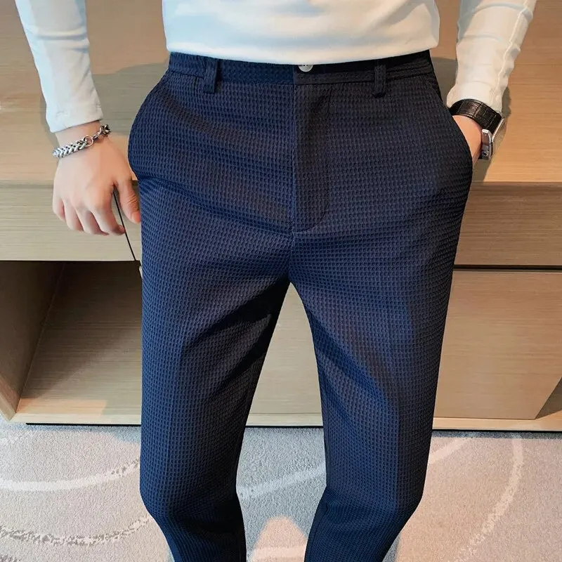 Waffle Texture Slim Fit Smart Trousers