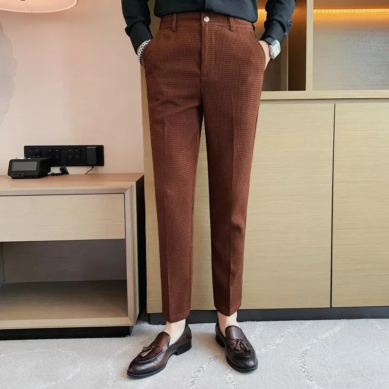 Waffle Texture Slim Fit Smart Trousers