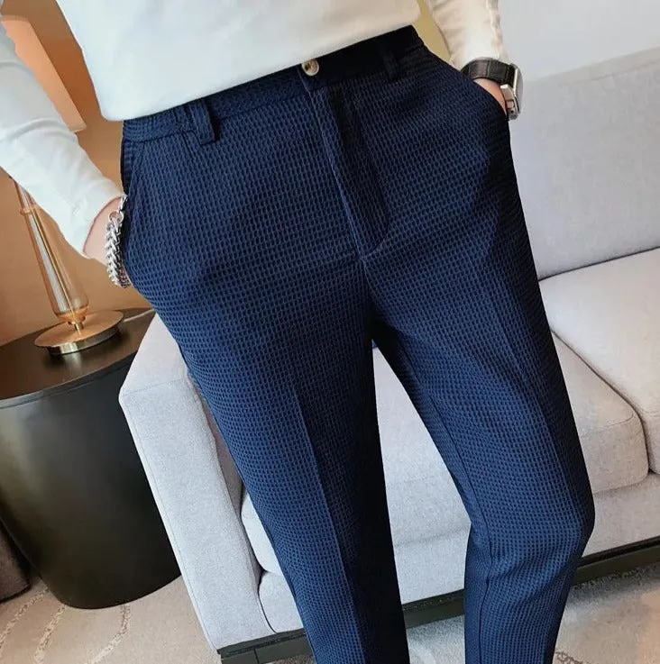 Waffle Texture Slim Fit Smart Trousers