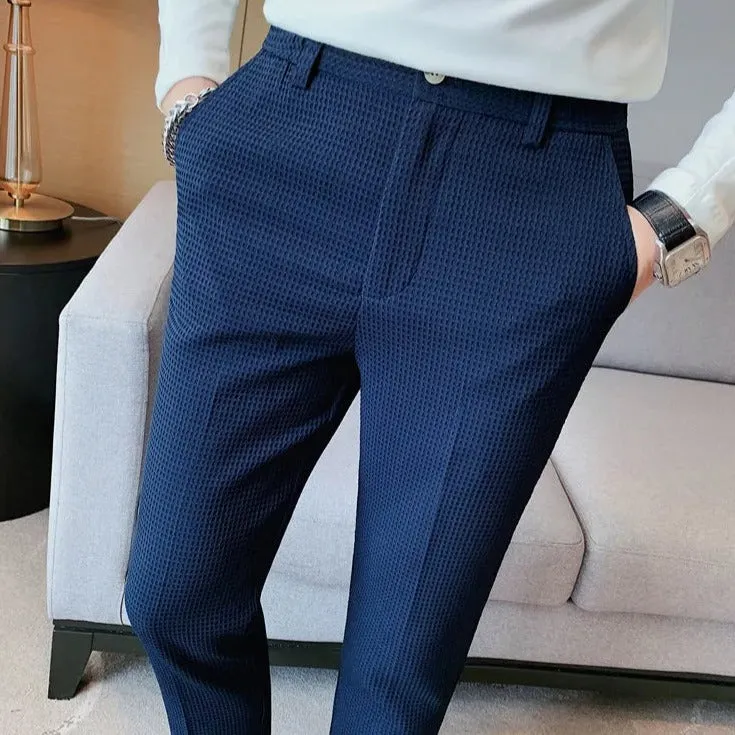 Waffle Texture Slim Fit Smart Trousers