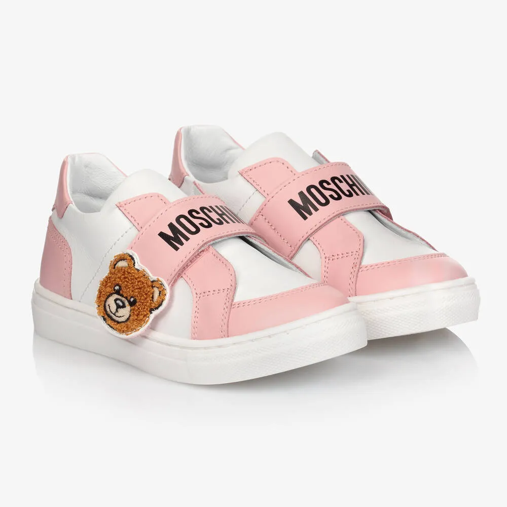 White & Pink Leather Trainers