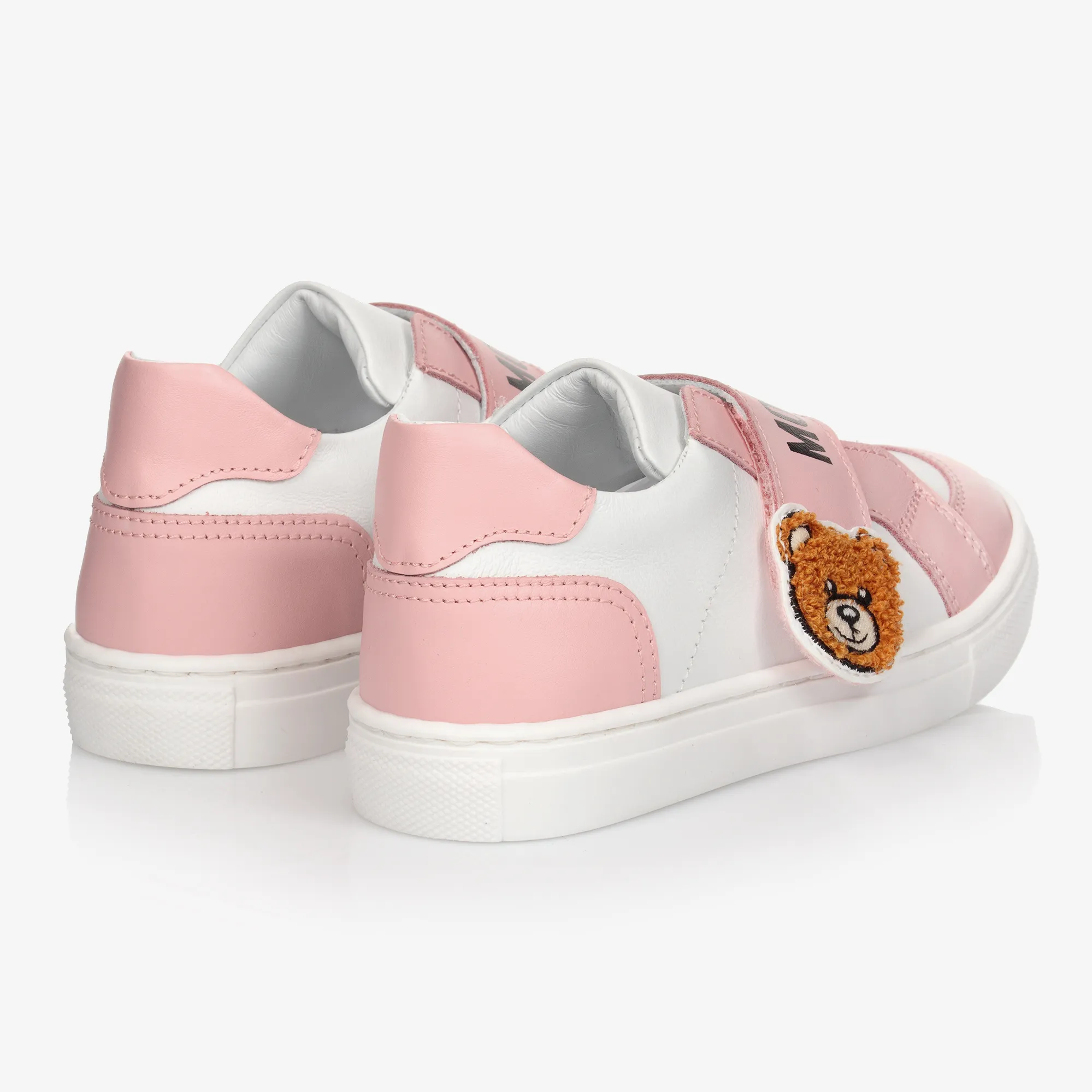 White & Pink Leather Trainers