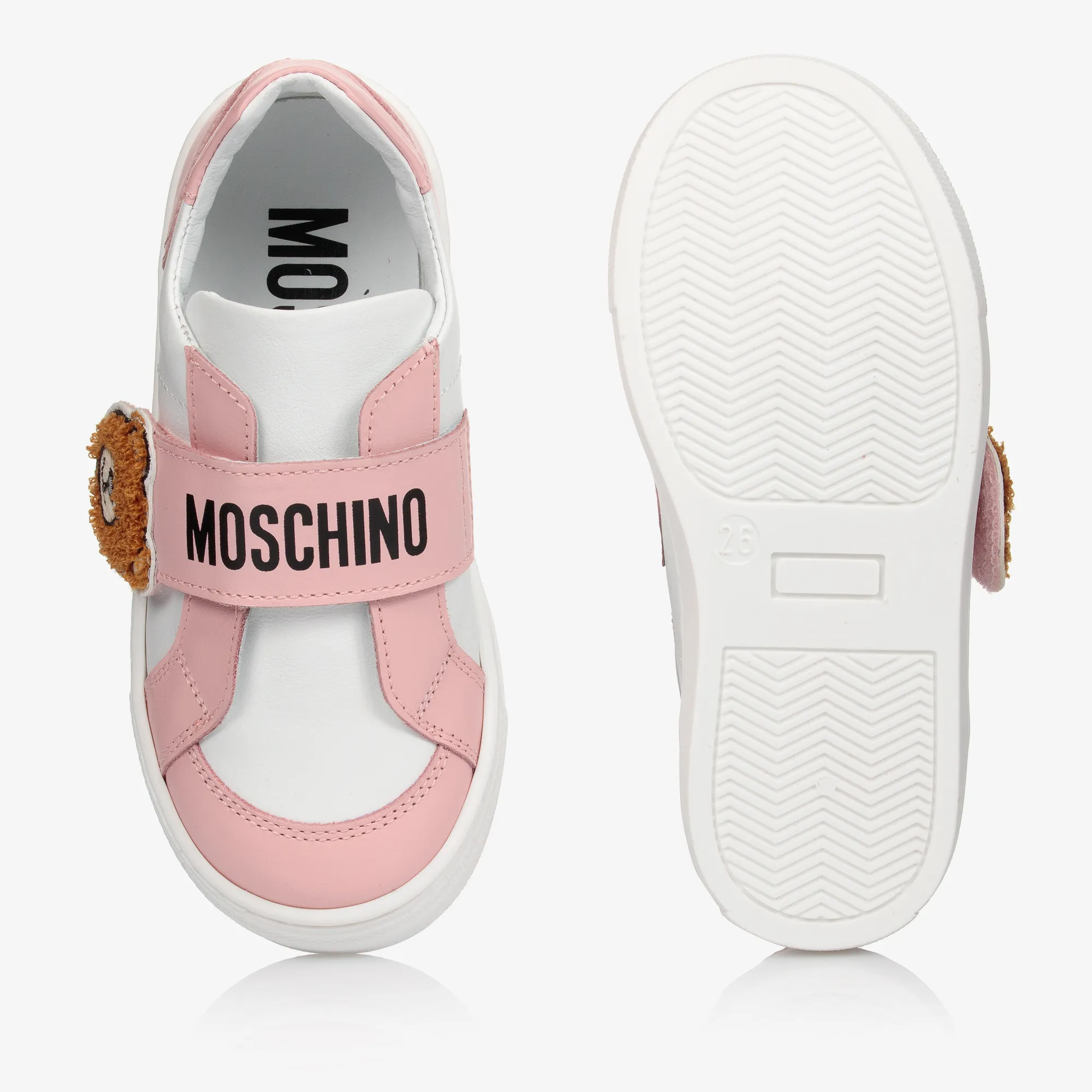 White & Pink Leather Trainers