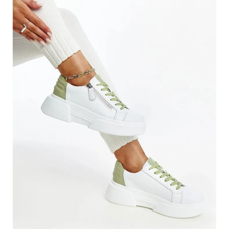 White and green Atyaf leather sneakers