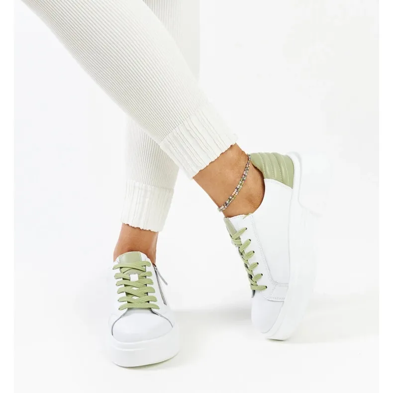 White and green Atyaf leather sneakers