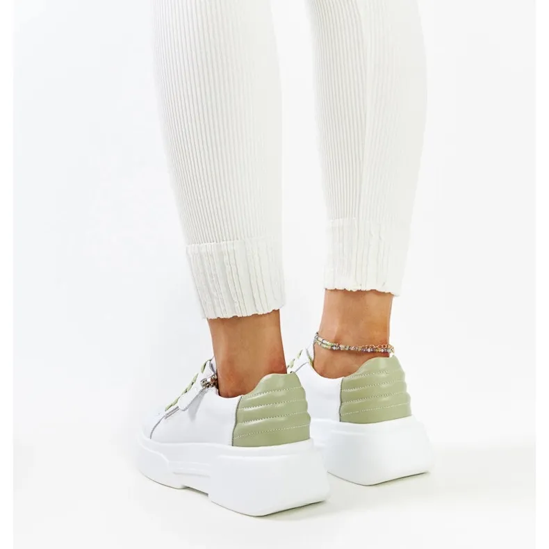 White and green Atyaf leather sneakers