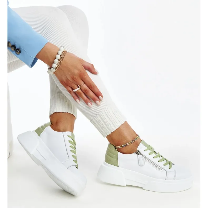 White and green Atyaf leather sneakers