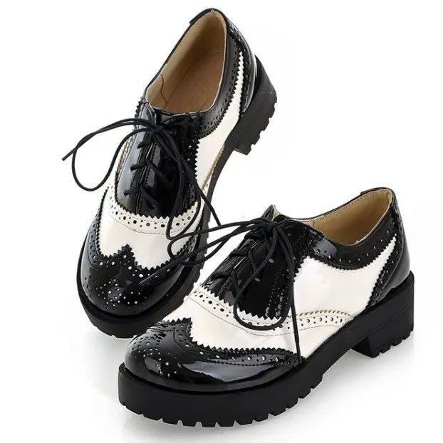 White Black Leather Lace Up Oxfords Platforms