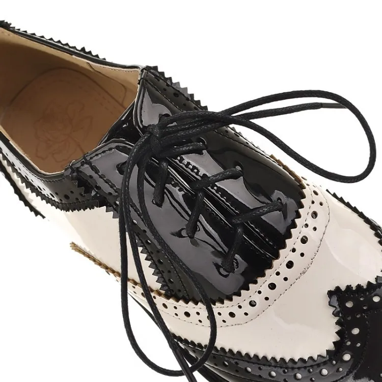 White Black Leather Lace Up Oxfords Platforms