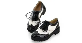 White Black Leather Lace Up Oxfords Platforms