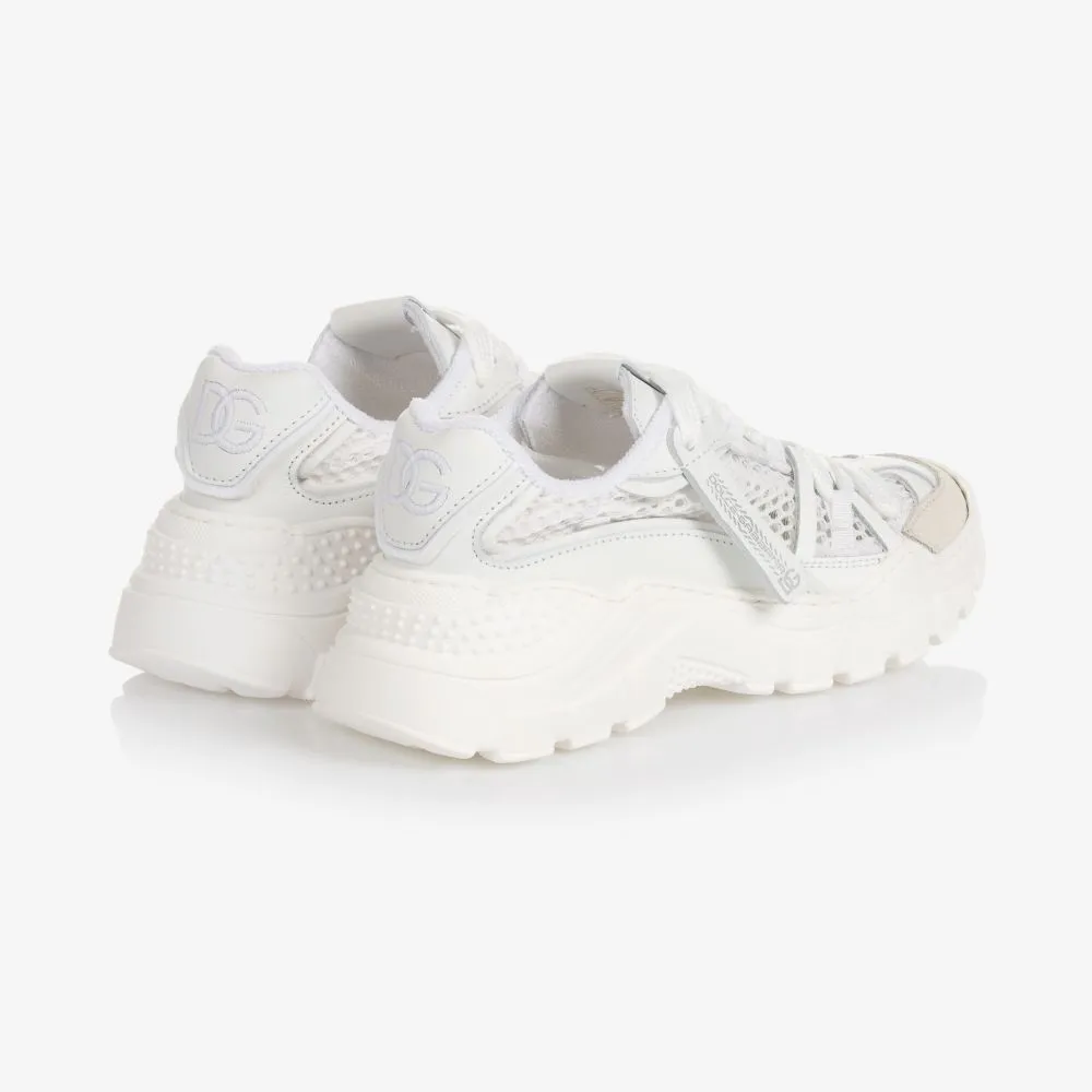 White DG Leather Trainers