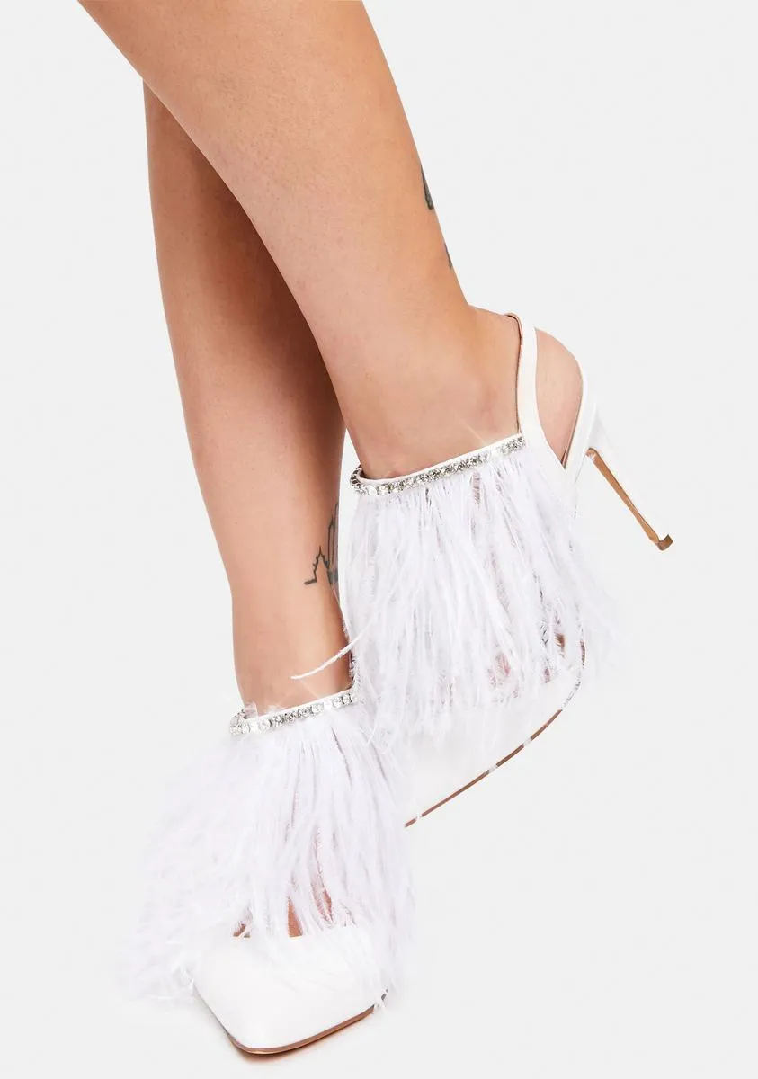 White Feather And Rhinestone Heels-