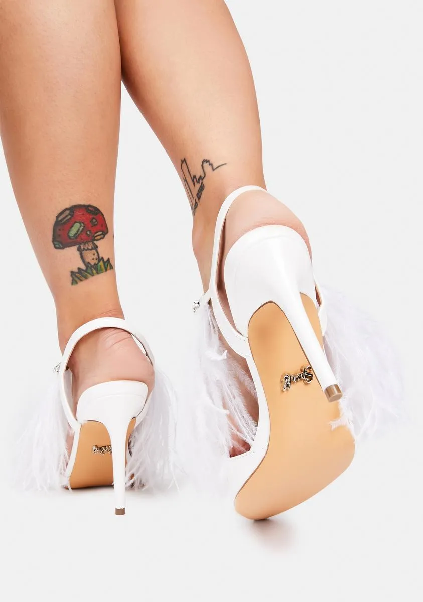 White Feather And Rhinestone Heels-