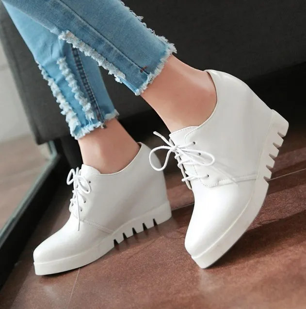 White Lace Up Wedges Oxfords Sneakers