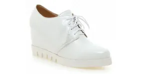 White Lace Up Wedges Oxfords Sneakers