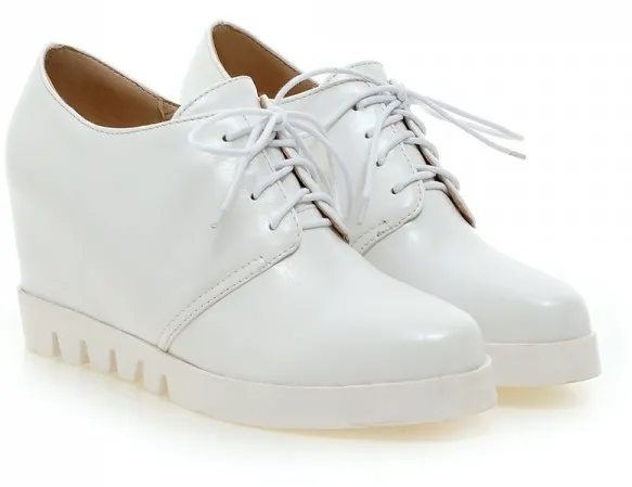 White Lace Up Wedges Oxfords Sneakers