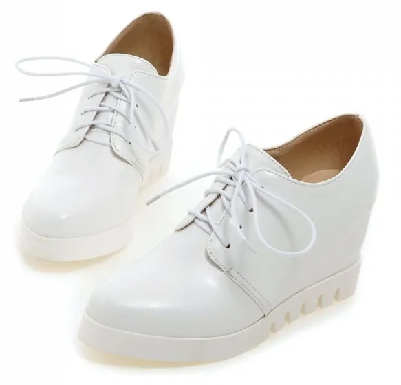 White Lace Up Wedges Oxfords Sneakers