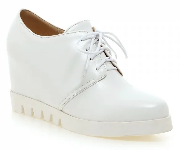 White Lace Up Wedges Oxfords Sneakers