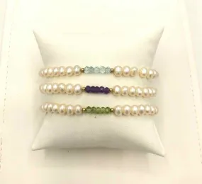 White Light Blue Pearl Amethyst Set of Three Bracelets Set