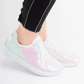 White Mermaid Iridescent Sequin Sneakers