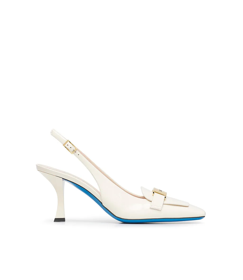 White nappa leather pumps with logo plaque - Slingback style