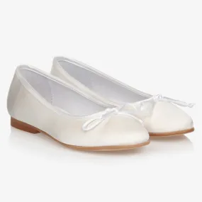 White Sateen Ballerina Pumps